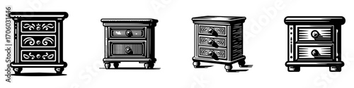 Modern Minimalist Nightstand Icon, Flat Silhouette of a Home Furniture Vector for Bedroom Illustration Design