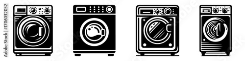 Modern Minimalist Dryer Icon, Flat Silhouette of a Laundry Appliance Vector for Home and Interior Illustration Design