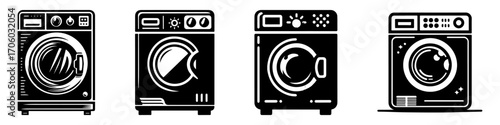 Modern Minimalist Laundry Machine Icon, Flat Silhouette of a Washing Appliance Vector for Home and Interior Illustration Design