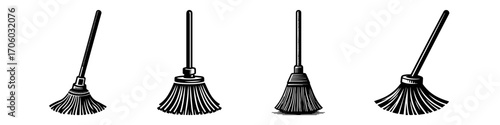 Modern Minimalist Mop Icon, Flat Silhouette of a Cleaning Tool Vector for Home and Household Illustration Design