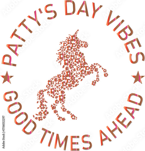 "Lucky Unicorn Art for PATTY’s Day" a whimsical illustration of a unicorn wearing a pale green top hat and a black ribbon with a four-leaf clover. Its mane is a mix of green, pink, and gray, and the i