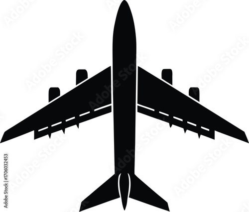 silhouette of commercial airplane jet viewed from top perspective