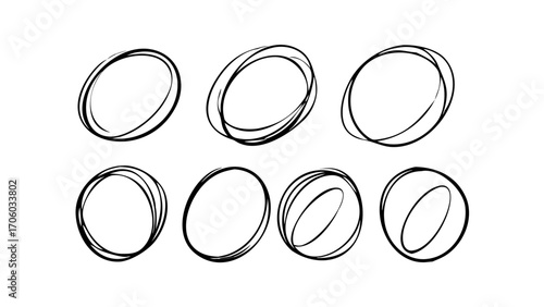 Hand drawn circle line sketch set. Vector circular scribble doodle round circles for message note mark design element. Pencil or pen graffiti bubble or ball draft illustration .icon
