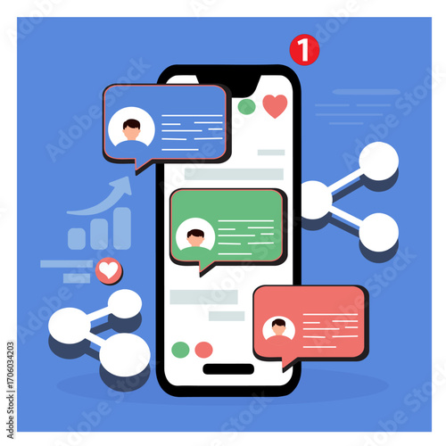 flat vector social media phone engagement love share vector
