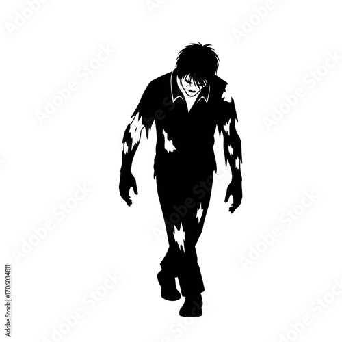 Vector art of silhouette of a zombie walking, a spooky and undead creature for halloween or horrorthemed designs and illustrations