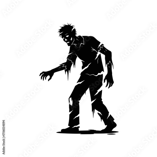 Vector art of silhouette of a menacing zombie walking, a spooky and undead figure for halloween or horror themed designs