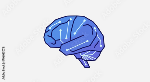 A futuristic illustration of a digital human brain with integrated circuit pathways, symbolizing artificial intelligence, machine learning, and technological advancement