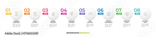 Vector template circle infographics. Business concept with 8 options and parts. Eight steps for content, flowchart, timeline, levels