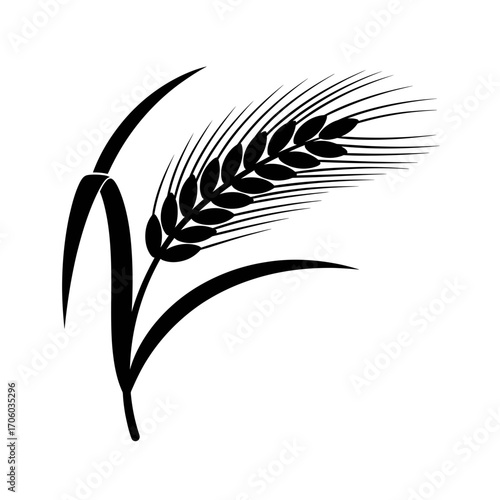 Vector art of black silhouette of a single wheat ear, representing agriculture, harvest, and the essence of natural grain in a simple design
