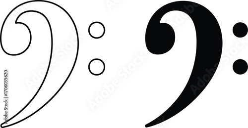 Find bass clef symbol outline and filled vector music notation