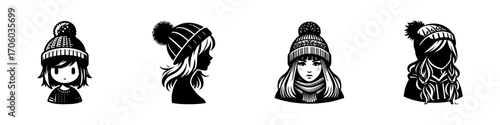 Modern Minimalist Girl Wearing Wool Cap Icon, Flat Silhouette of a Fashion Character Vector for Lifestyle Illustration Design
