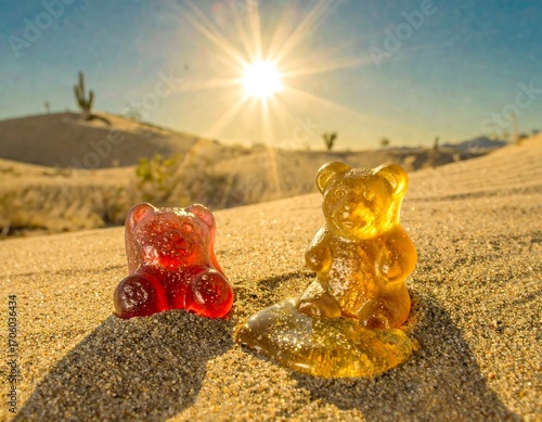 Gummy bears in desert sun