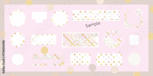 Collection of pastel colored decorative elements with polka dots and plaid patterns for scrapbooking and journaling