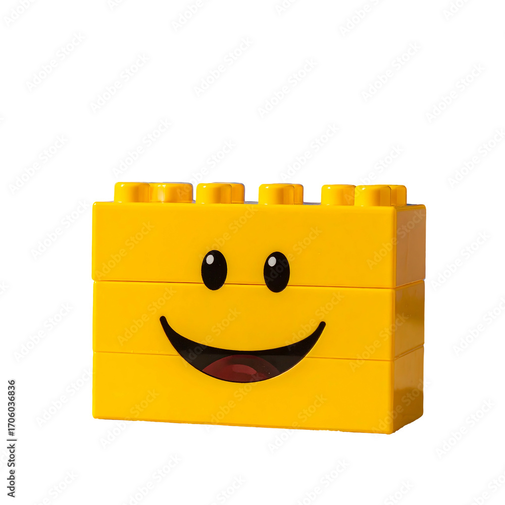 Fototapeta premium Playful yellow building block smiley face