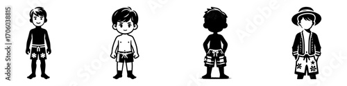Modern Minimalist Boy with Half Body Wearing Beach Outfit Icon, Flat Silhouette of a Summer Outfit Vector for Vacation Illustration Design