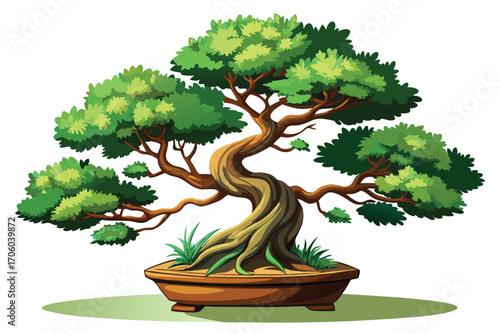 Artistic Bonsai Tree Illustration Beautiful Traditional Plant Design Detailed Artwork