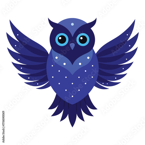Elegant Owl Vector with Glowing Eyes and Constellation Light Spots on White Background