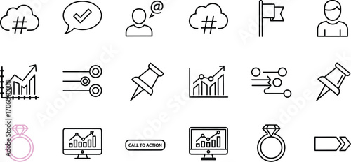 Business strategy and marketing vector icons outline design set