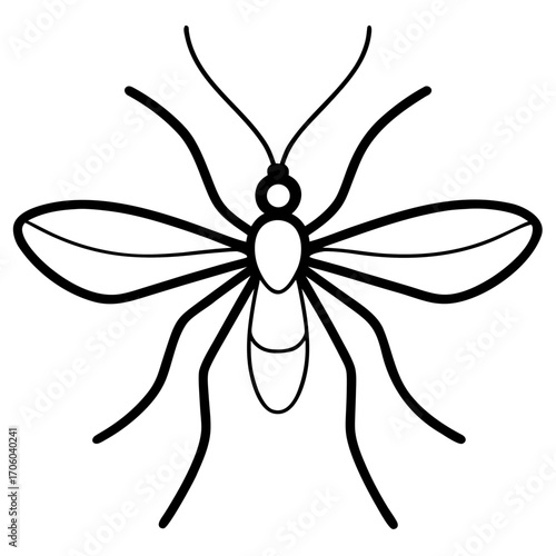 Simple black outline drawing of a mosquito insect with wings and antennae silhouette