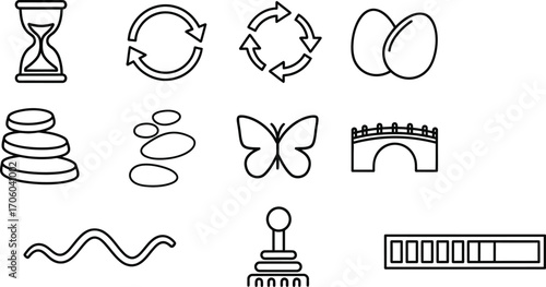 Line art icons set with hourglass butterfly and loading bar art