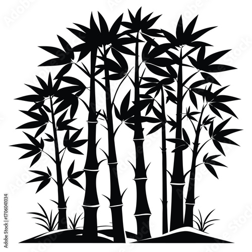 Bamboo Grove Silhouette Elegant Asian Inspired Design Zen Garden Serenity Black and White Illustration