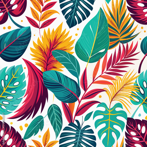 Colorful Tropical Leaves Pattern Fresh Vibrant and Eye Catching