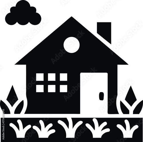 Charming countryside house with lush green garden and blue sky isolated on white background isolated on transparent background