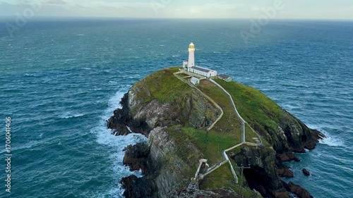 South Stack Lighthouse on the island of Anglesey in north Wales in the United Kingdom. The lighthouse was built in 1809.