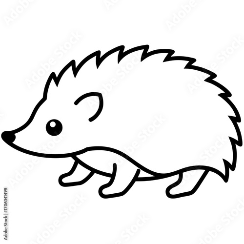 Cute cartoon hedgehog walking in a simple outline silhouette style