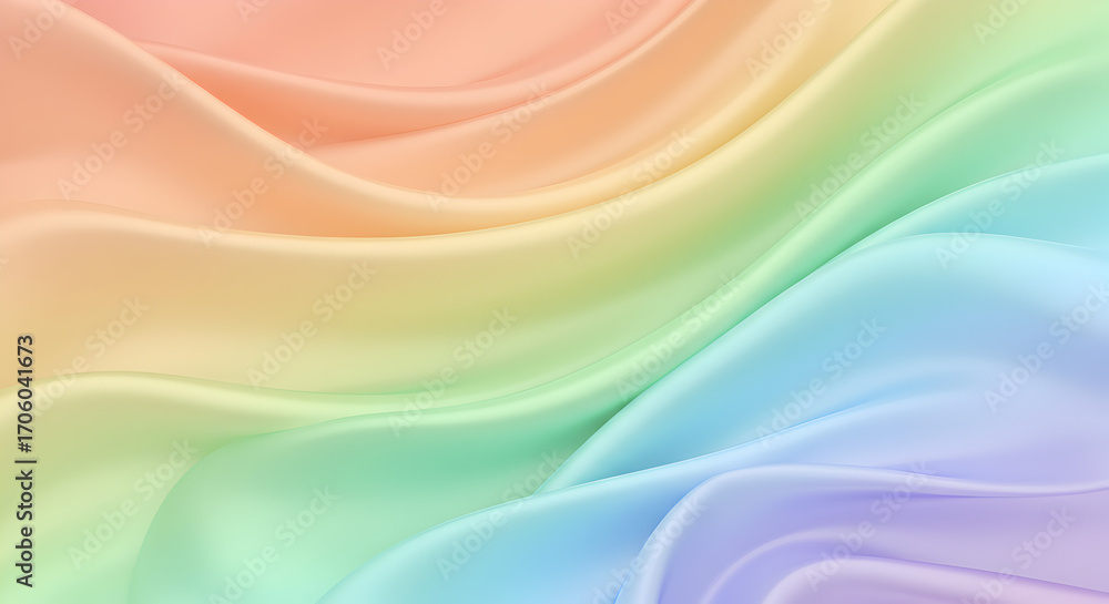 Obraz premium Pastel rainbow silk fabric with soft folds creating a smooth and elegant texture