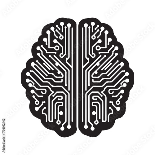 AI brain chip vector silhouette outline logo design concept illustration