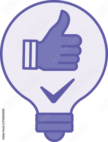Colored Solution Icon. Vector Illustration. Light Bulb and Thumbs Up, Like. Answer to Question, Solve Problem. Digital Marketing Concept