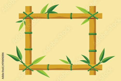 Aesthetic Bamboo Frame with Green Leaves Illustration