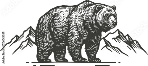 Bear with Mountains Illustration
