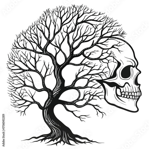 Macabre Fusion A Tree and Skull in Gothic Art