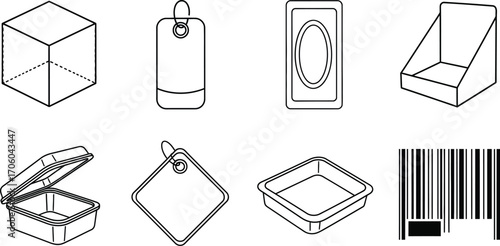 Packaging design vector outline set box tag container barcode