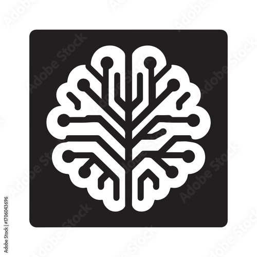 AI brain chip vector silhouette outline logo design concept illustration