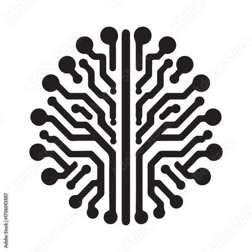 AI brain chip vector silhouette outline logo design concept illustration