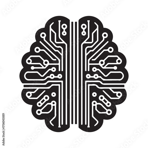 AI brain chip vector silhouette outline logo design concept illustration