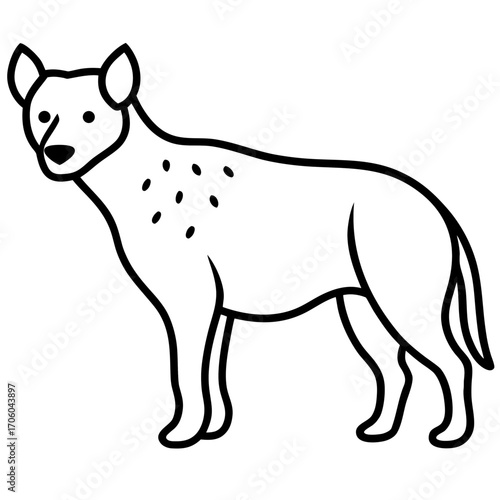 A simple line drawing of a hyena standing with spots in silhouette