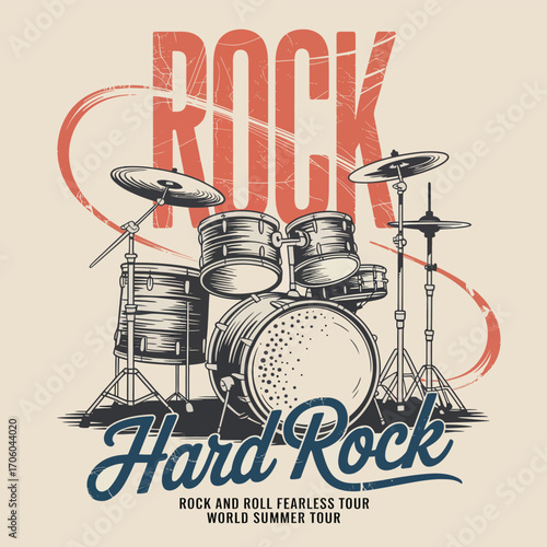 Rockstar Drum Vector Design,  Vintage Music T-Shirt Graphic, Retro Drum Artwork, Rock and Roll Poster Design, World Tour Illustration, Music Vector for Apparel and Prints