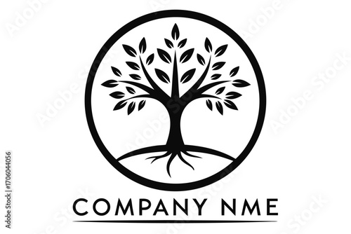 Elegant Tree of Life Logo Design in Black and White with Company Name