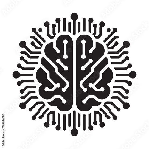 AI brain chip vector silhouette outline logo design concept illustration