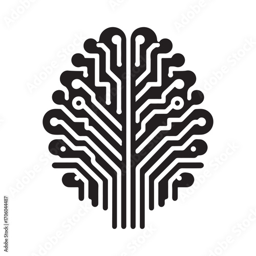 AI brain chip vector silhouette outline logo design concept illustration