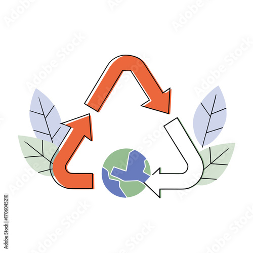 Vector art of recycling symbol with planet earth and leaves, , representing environmental sustainability and ecofriendly practices