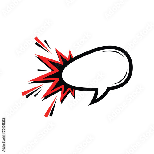 Dynamic comic book speech bubble with a red and black explosive burst.