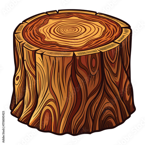 Detailed Wood Stump Illustration with Annual Rings and Textured Bark