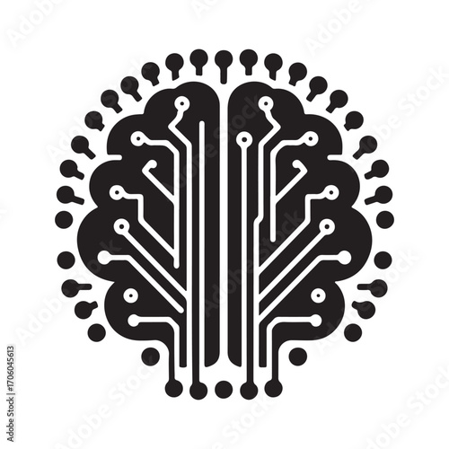 AI brain chip vector silhouette outline logo design concept illustration