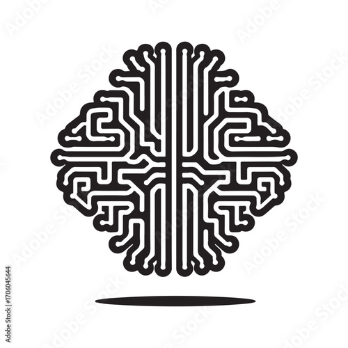 AI brain chip vector silhouette outline logo design concept illustration