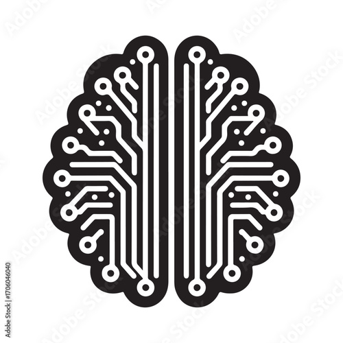 AI brain chip vector silhouette outline logo design concept illustration